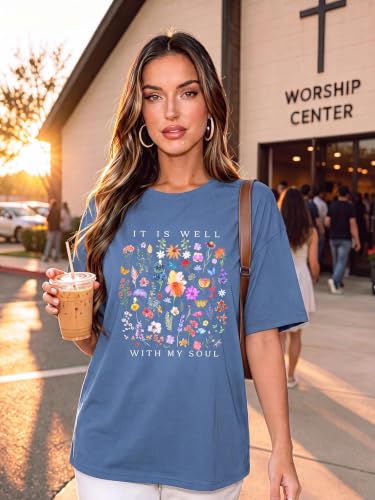 Christian Shirts for Women Oversized Tshirts Vintage Graphic Tees - color: Blue, size: Small