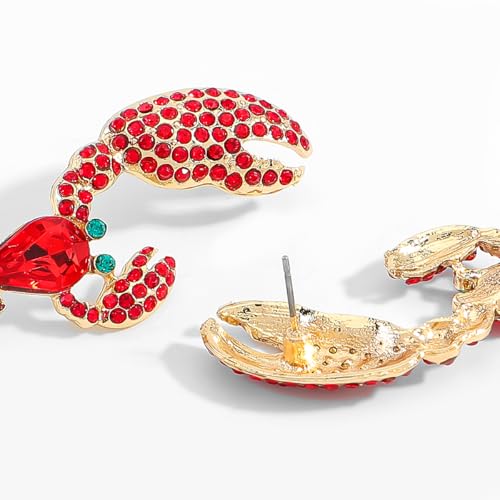 Creative Exaggerated Ocean Animal Drop Dangle Earrings for Women, Bohemia Style Alloy Lobster Octopus Fish Crab Earrings for Summer Beach Holiday Party Jewelry Gifts - style: Red Blue Rhinestone Lobster Earrings-I