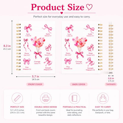 Christian Gift Journal for Women & Teen Girls, Cute Pink Prayer Journal with Coquette Bow Cover, Spiral Notebook for Bible Study, Faith Journaling, Gratitude & Daily Writing, 5.7 x 8.3 Lined Notebook, 160 Pages - color: Pink
