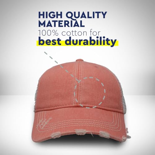 Ponytail Cap Women's Baseball Cap Embroidered Faith Christian Cross Faith Jesus Christ Cotton - color: Coral Personalized Text Here