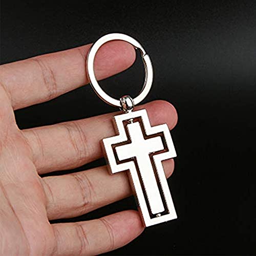Cross Keychain Rotating Cross Keyring Mental Metal Cross Key Chain Gift Silver