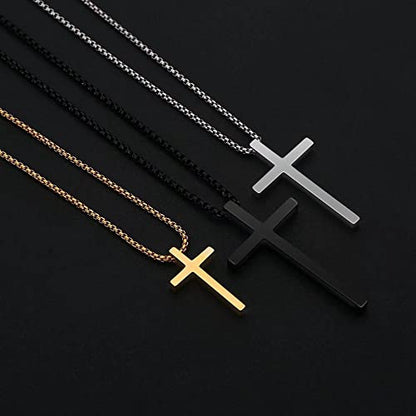 IEFSHINY Gifts for Men Boys - Stainless Steel Cross Pendant Chain Necklaces for Men, Mens 16-30 Inches Chain Gold Silver Black Cross Necklace Boys Jewelry Gifts - size: 18, style: Black-cross pedant 0.7"*1.18"