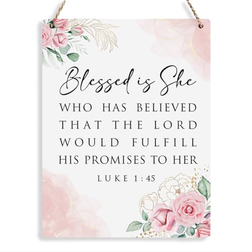 Inspirational Bible Verse Wall Art Decor Pink Luke 1:45 Christian Gifts for Women Scripture Wooden Hanging Sign for Modern Home Office Kids Room Bathroom Bedroom Wall Art Decoration 8 x 10 Inches - color: Luke 1:45