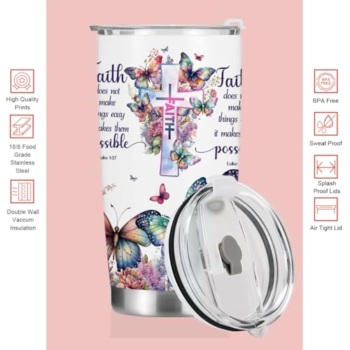 Christian Gifts for Women Tumbler, Inspirational Faith Religious Gifts for Women Girls Friends Birthday Christmas, Bible Verse Butterfly Coffee Mug Stainless Steel Vacuum Insulated Travel Cup with Lid - color: Faith Butterfly 1217