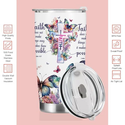 Christian Gifts for Women Tumbler, Inspirational Faith Religious Gifts for Women Girls Friends Birthday Christmas, Bible Verse Butterfly Coffee Mug Stainless Steel Vacuum Insulated Travel Cup with Lid - color: Faith Butterfly 1217