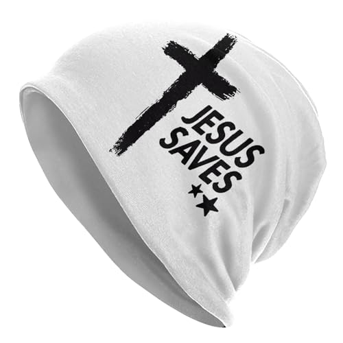Jesus Christian Cross Beanie Chemo Hat Cancer Headwear Knitted Hats Slouchy Cap for Adults Women Men - color: Jesus-v00002
