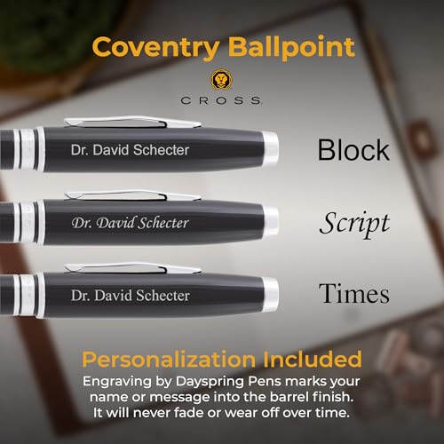 Cross Coventry Personalized Ballpoint Pen in Black Lacquer with Chrome Trim - color: Black