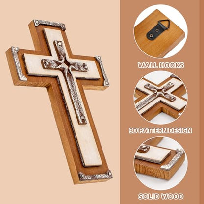 Christian Decorative Wall Cross Art Wooden Hanging Rustic 3 Layered