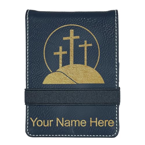LaserGram Mini Padfolio with Notepad and Pen, Calvary Cross, Personalized Engraving Included (Black with Gold) - color: Black With Gold