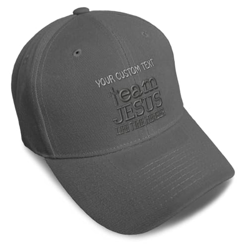 Custom Baseball Cap Team Jesus Life Time Member Christian God - color: Dark Grey Personalized Text Here