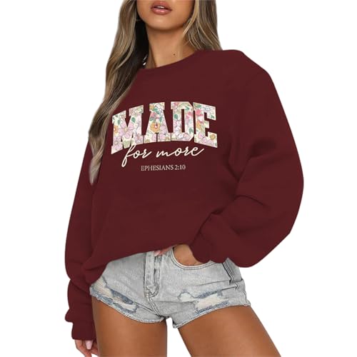 Christian Made for More Sweatshirts for Women Jesus Faith Bible Verse Shirt Oversized Inspirational Hoodie Pullover - color: Wine Red, size: Medium