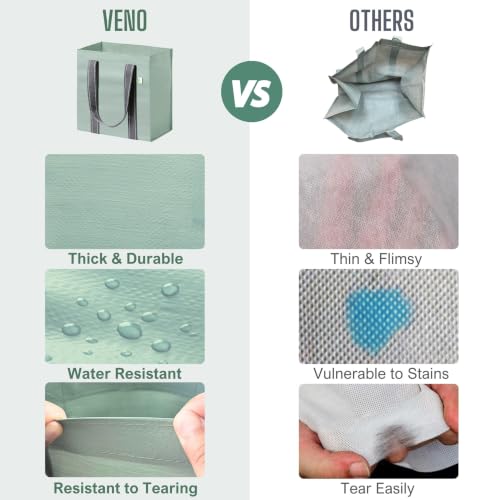 VENO 2/4 Pack Compact Reusable Grocery Shopping Bags with Hard Bottom - color: Light Green-4 Pack