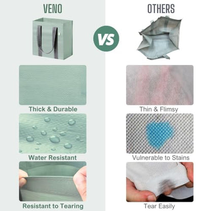 VENO 2/4 Pack Compact Reusable Grocery Shopping Bags with Hard Bottom - color: Light Green