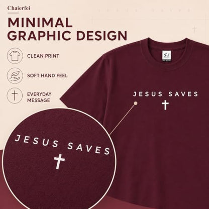 Christian Jesus Saves Cross T Shirt Subtle Minimal Religious Faith Tee Bible Verse Scripture Christian Clothing Unisex - color: Crimson, size: Medium