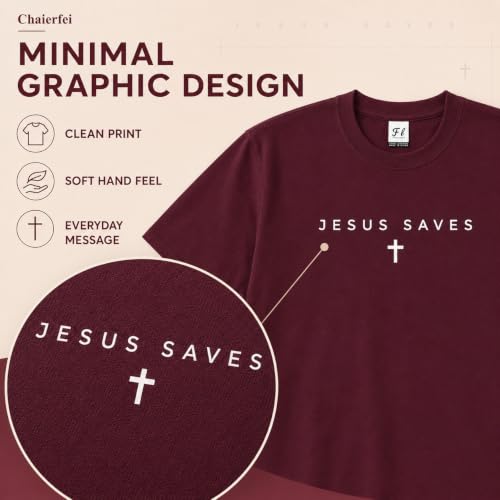 Christian Jesus Saves Cross T Shirt Subtle Minimal Religious Faith Tee Bible Verse Scripture Christian Clothing Unisex - color: Crimson, size: Small