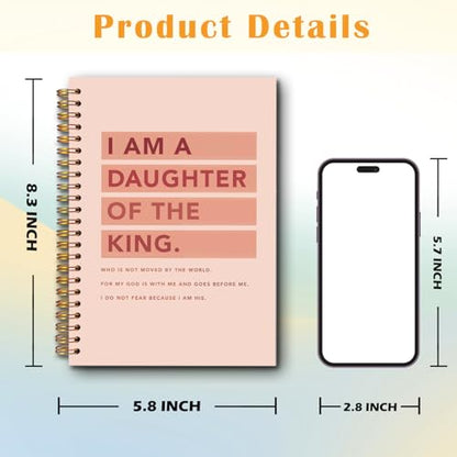 JINYO Pink Christian Notebook, I am a Daughter of the King Bible Journal, Religious Prayer Journal for Woman, Church Notes Notebook, Scripture Spiral Notebooks 5.5x8.3 Inch - color: white Christian Notebook-4