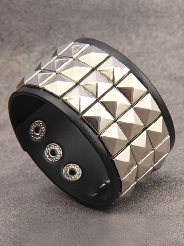 Jeilwiy Punk Rock Gothic Black Rivet Leather Spiked Necklace Collar Neckband Leather Choker Necklace for Women Mom Gifts Adjustable - color: Wide Cuff Bracelet Black