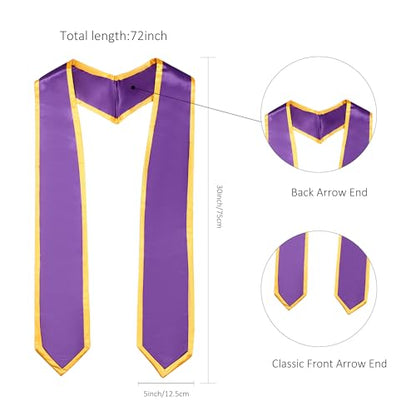 Unisex Adult Graduation Honor Stole Classic End With Trim 72" Long - color: Purple + Gold Trim