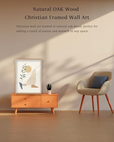 KensTro 12x16 Oak Framed Woman Touches Jesus' Robe Boho Christian Wall Art - color: Boho Jesus Heals Woman-Framed, size: 16"L x 12"W
