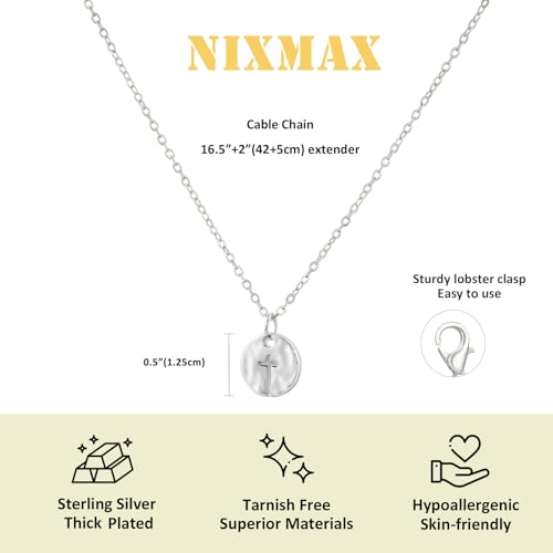 NIXMAX Small Cross Necklace for Women, 14K Gold Silver Plated Pendant - color: Silver-Hammered Cross