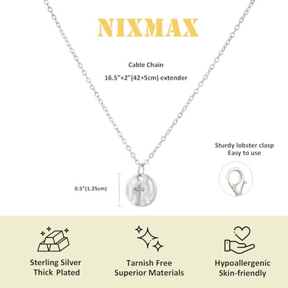 NIXMAX Small Cross Necklace for Women, 14K Gold Silver Plated Pendant - color: Silver-Hammered Cross