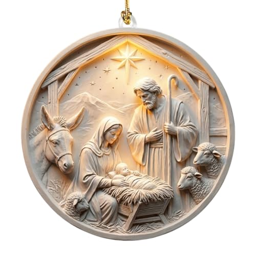 Christmas Nativity Ornament – Holy Family Manger Scene with Bethlehem Star – Christian Christmas Ornament for Tree, Birth of Jesus Décor (KAT - ANA - Nativity Sheep Ornament) - color: Kat - Ana - Nativity Sheep Ornament