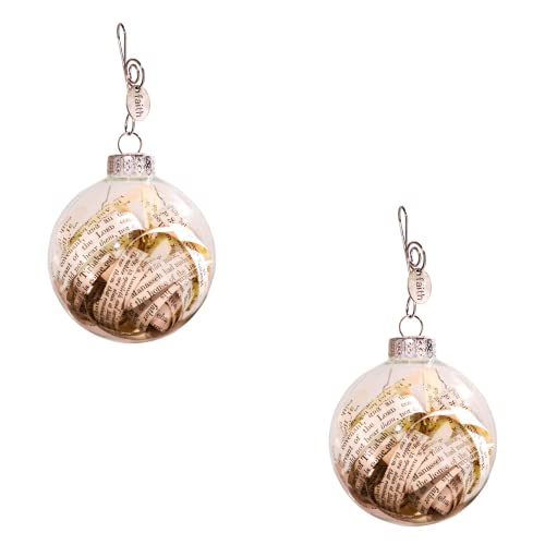 Antique Rescued Bible Glass Globe Christmas Ornaments - Tree Decor with Faith Charm - Hanging Accessories For Home, Room, Office, Church - Unique Gift for Friends, Family, Pastor - style: Pack of 2