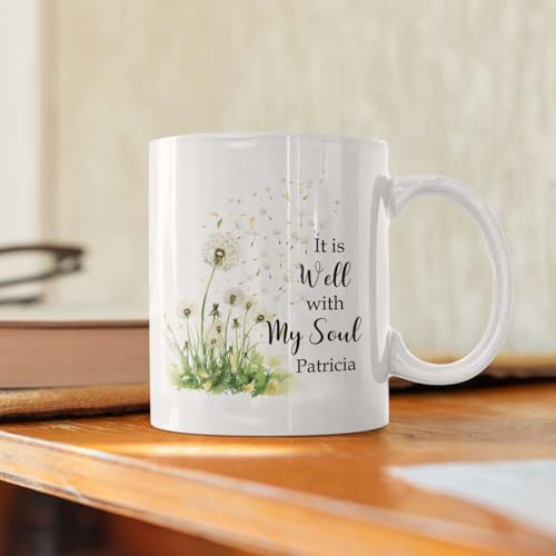 Customized Name Christian Mug, Inspirational Cup 11oz 15oz, Personalized Religious Coffee Mug, Bible Verse And Dandelion Design Cup, Custom Christian Ceramic Mug, Gift For Family Member - color: HOA-624-2161-WELL WITH MY SOUL MUG