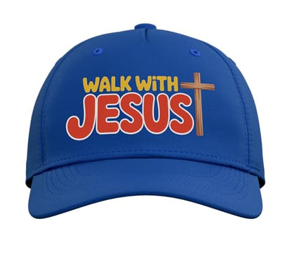 Walk with Jesus Hat Gospel Christian Pray Faith Bible Verse Adjustable Baseball Hat - color: Royal Blue