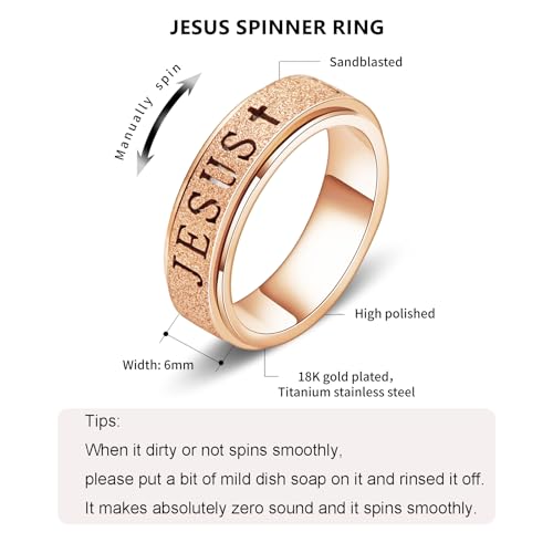 OreilleStar Fidget Spinner Anxiety Ring for Women: Fidget Toys Adults Cute Jesus Cross Thumb Ring Stainless Steel Gold Silver Size 5 6 7 8 9 10 - color: Rose Gold, size: 6