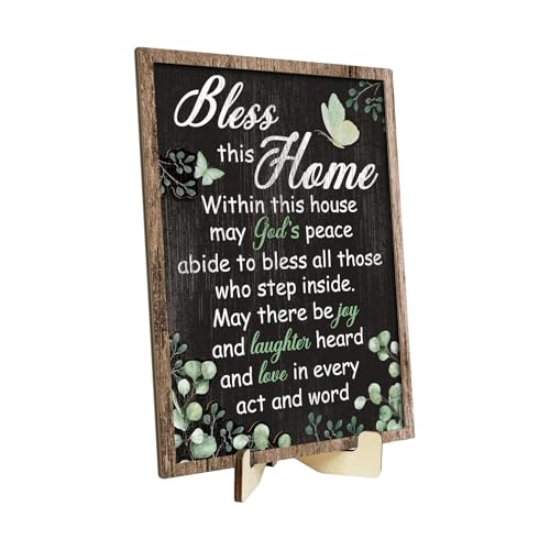 Putuo Decor Welcome Home Sign - Bless This Home Within This House, 2 Layer Blessing Plaque with Wooden Stand for Entryway Table Decor, Green Christian House Display with Butterfly, Gift for Housewarming - color: Bless This Home -Green