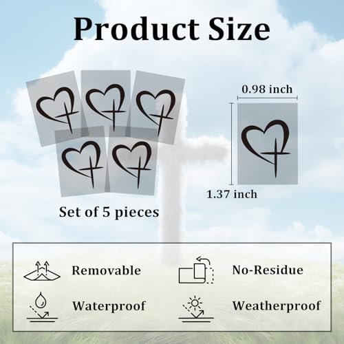 5Pcs Jesus Cross Mirror Stickers,Christian Faith Decals for Car (Black) - color: Black-crossheart
