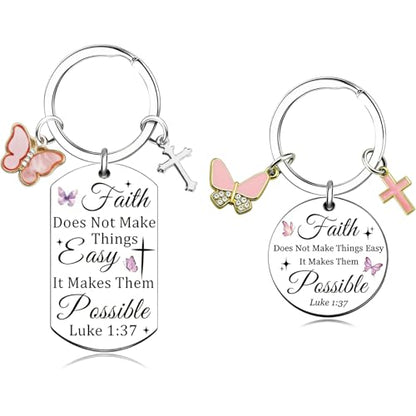 2 Pcs Christian Gifts for Women Inspirational Bible Verse Keychain Butterfly Cross Christian Keychains Spiritual Faith Biblical Religious Gifts for Women Moms Sisters Friends