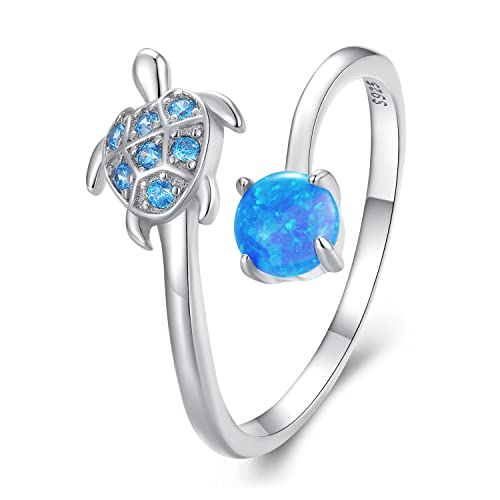 MUNDELL Blue Turtle Koi Fish Adjustable Ring Bird Animal Open Ring Seahorse Chameleon Wrap Finger Rings for Women Statement Ring - color: Turtle