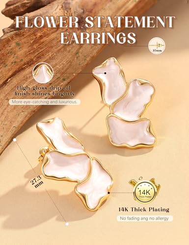 S925 Sterling Silver Flower Statement Earrings For Women Trendy - color: white-small