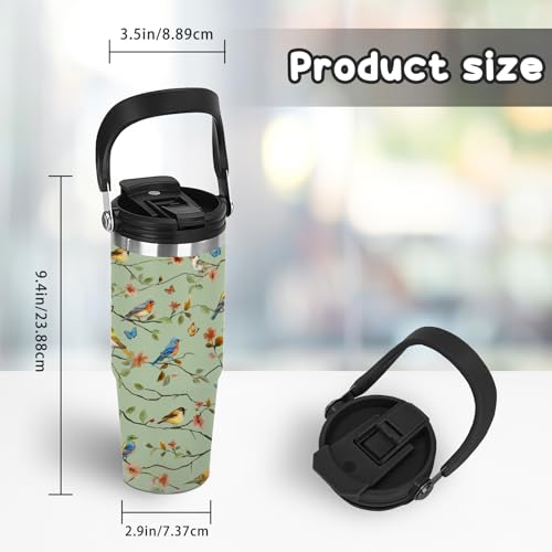 30oz Floral Insulated Tumbler with Straw Lid, Bird Lover Tumbler for Women - color: Bird1