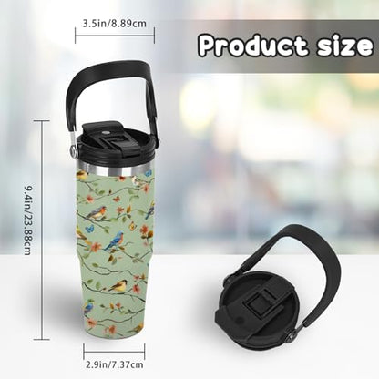 30oz Floral Insulated Tumbler with Straw Lid, Bird Lover Tumbler for Women - color: Bird1