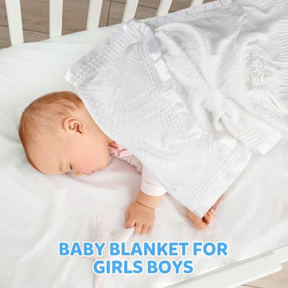 Baby Blanket for Boys Girls God Bless Easter Baptism Christening Shawl White Soft Knit Receiving Swaddle Newborn Unisex Summer Autumn Winter Nursing Cover - color: God Bless Blanket