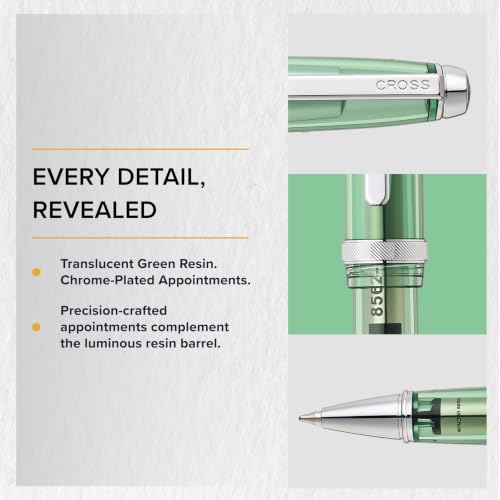 Cross Lume Translucent Translucent Green Resin Ballpoint Pen - Chrome-Plated Appointments - Black Fine-Tip Ballpoint - 0.27mm Line Width - Lifetime Mechanical Warranty - color: Green