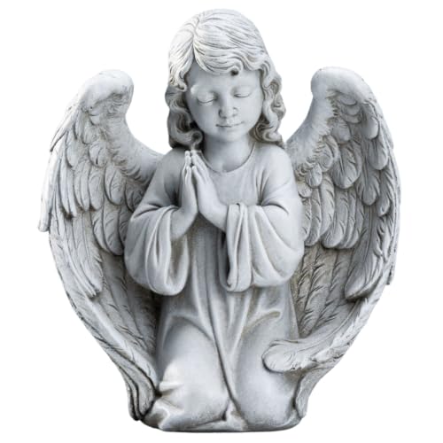 Grace4Joy Kneeling Praying Guardian Angel Statue - Stone Finish 8.3 Inch Religious Decor Figurine, Indoor Outdoor Garden Memorial Baptism First Communion Gift