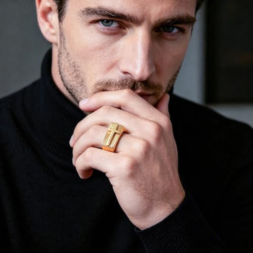 Cross Jesus Religious Christian Signet Band Ring fo Men Women - color: Gold, size: 5