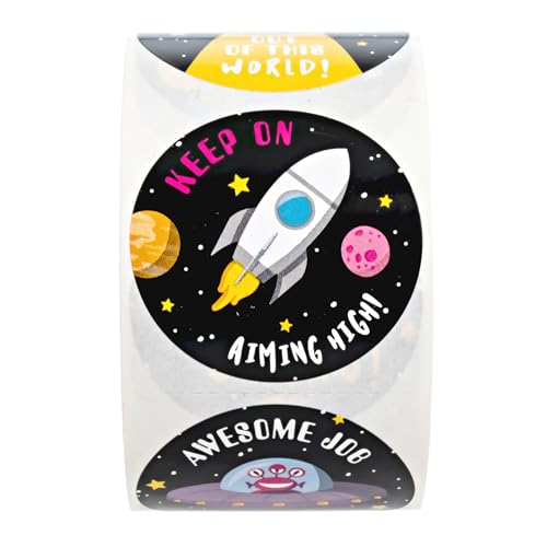 Outer Space Teacher Stickers / 500 Motivational Illustrated Alien Galaxy Worksheet Rewards / 8 Alternating Encouraging Classroom Phrase Designs / 1.5" Inspirational Astronaut Labels/Made in The USA - color: Outer Space