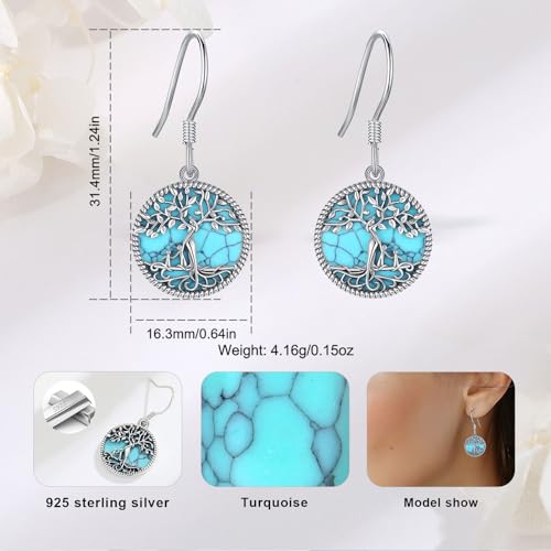 Vito Moonstone Turquoise Drop Earrings for Women, 925 Sterling Silver Hooks - style: Turquoise Tree-2