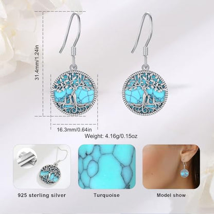 Vito Moonstone Turquoise Drop Earrings for Women, 925 Sterling Silver Hooks - style: Turquoise Tree-2