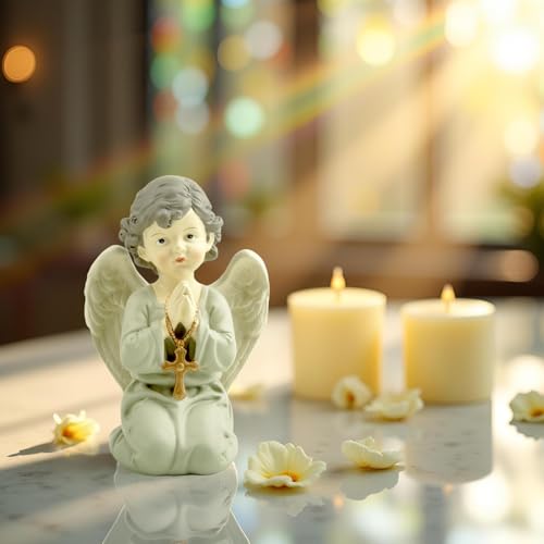 Praying Angel Figurine with Cross, Kneeling Angel Statue, 5.32 Inch - color: Kneeling Angel With Cross