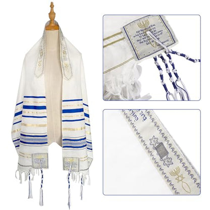 Tallit Prayer Shawl with Bag, Soft Fabric 70"x 20" Tallit Prayer Cloth Israel for Men & Women - color: Blue