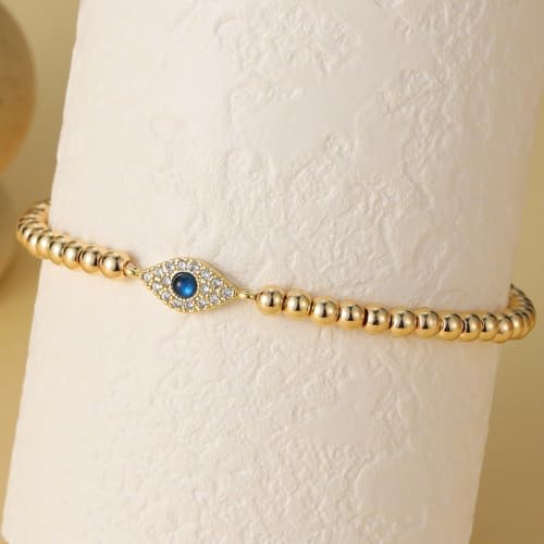GINAZAL Gold Bead Bracelet for Women, Hypoallergenic Fade-Resistant | Brass | 14K Gold |Cubic Zirconia - color: Eye
