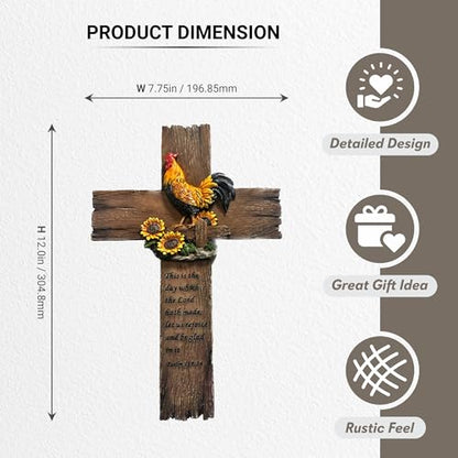Pine Ridge Chicken Cross - Wall Hanging Cross, Hanging Home, Spiritual Decor For Wall, Wildlife Decorations For Home Cabin, Chicken Decor