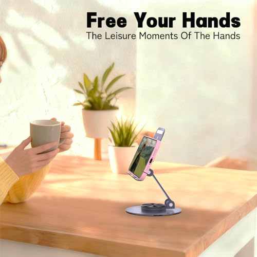 Metal Cell Phone Stand for Desk, Multi-Angel Adjustable 360° Rotation Desktop Phone Holder and Foldable Mobile Phone Stand, Compatible with All Smartphones, Purple - color: Purple