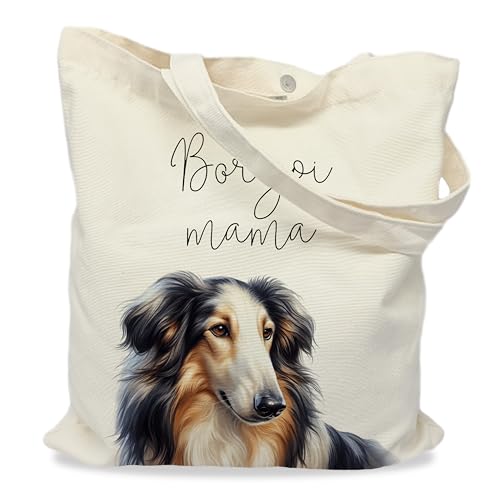 Dog Mom Canvas Tote Bag for Women, Reusable Cotton Shoulder Bag, Dog Lover Gift, Mother’s Day Pet Mom Shopping Tote - color: Borzoi